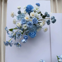 Fleur artificielle en soie bleue et blanche pour décoration de toile de fond de mariage, chemin de table et arrangement floral pour événements et fêtes