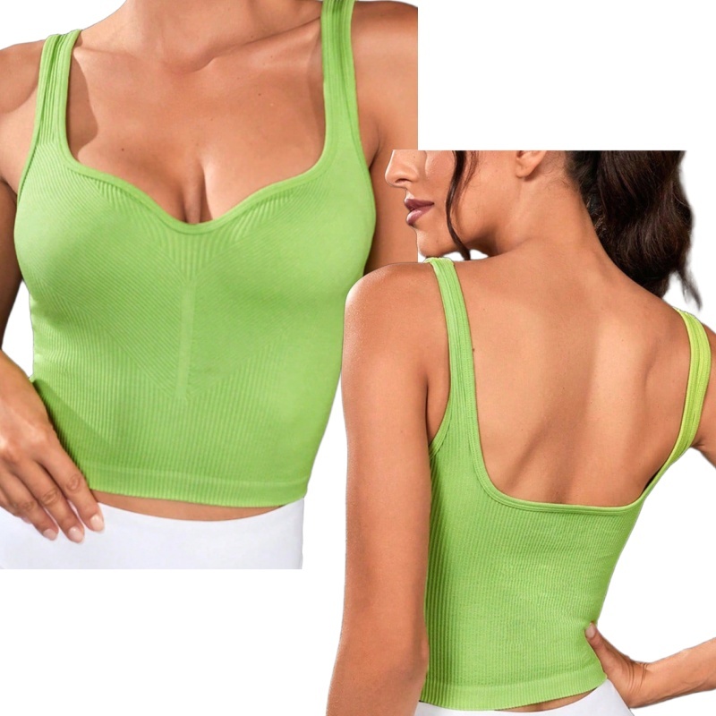Aoyema Women Sports Wear Quick Dry High Elastic Low Neckline Fitness Shockproof Yoga Stylish Sleeveless V Neck Seamless Tank Top