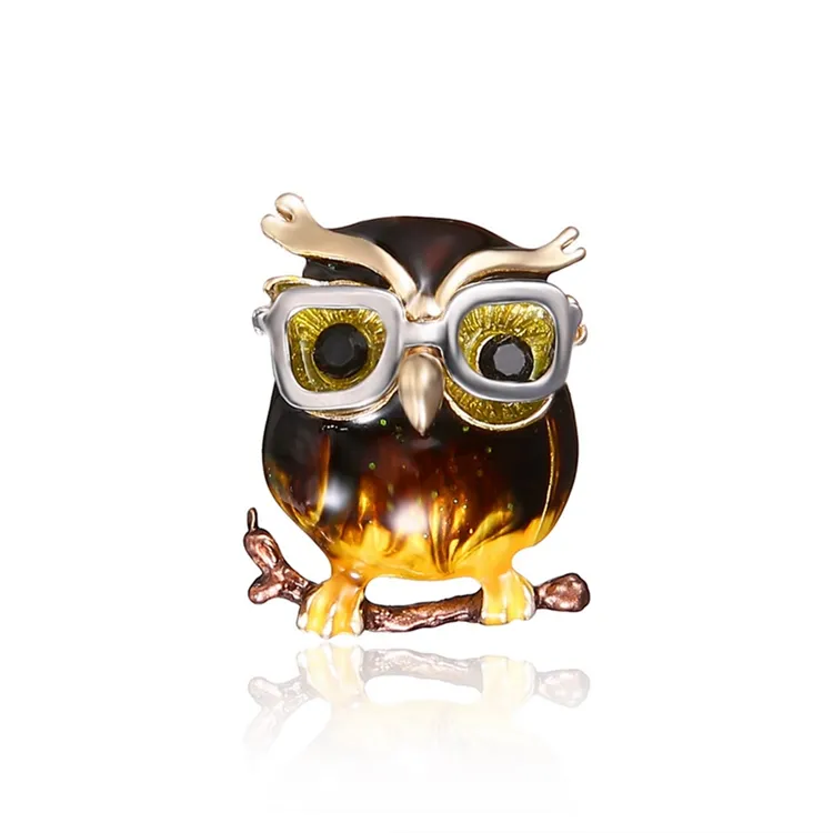 Lovely Mini Enamel Coat Scarf Accessories Owl Branch Birds Brooch For Women Jewelry