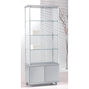 Modern Display Cabinet 75cm Wide 185cm High Light <b>Grey</b> Aluminum <b>Frame</b> Tempered Glass Doors Adjustable Shelves - Product Image 1