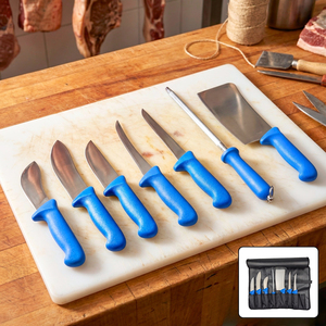 <span class=keywords><strong>Set</strong></span> Professionale di 7 <span class=keywords><strong>Coltelli</strong></span> da Macellaio in Acciaio Inossidabile con Manico Antiscivolo in PP, Resistenti e Lavabili in Lavastoviglie, per Uso Commerciale - Product Image 1
