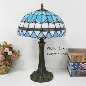 LongHuiJing Tiffany Style LED Dome <b>Table</b> Lamp Mediterranean Stained Glass Eco-Friendly <b>Bedside</b> Lights Flexible AC E26 Simple - Product Image 2