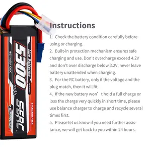 SUNPADOW 4S Lipo Battery For RC Vehicles Car Truck Tank Truggy Buggy With 5300mAh 14.8V 100C With EC5 For 8S Lipo Battery