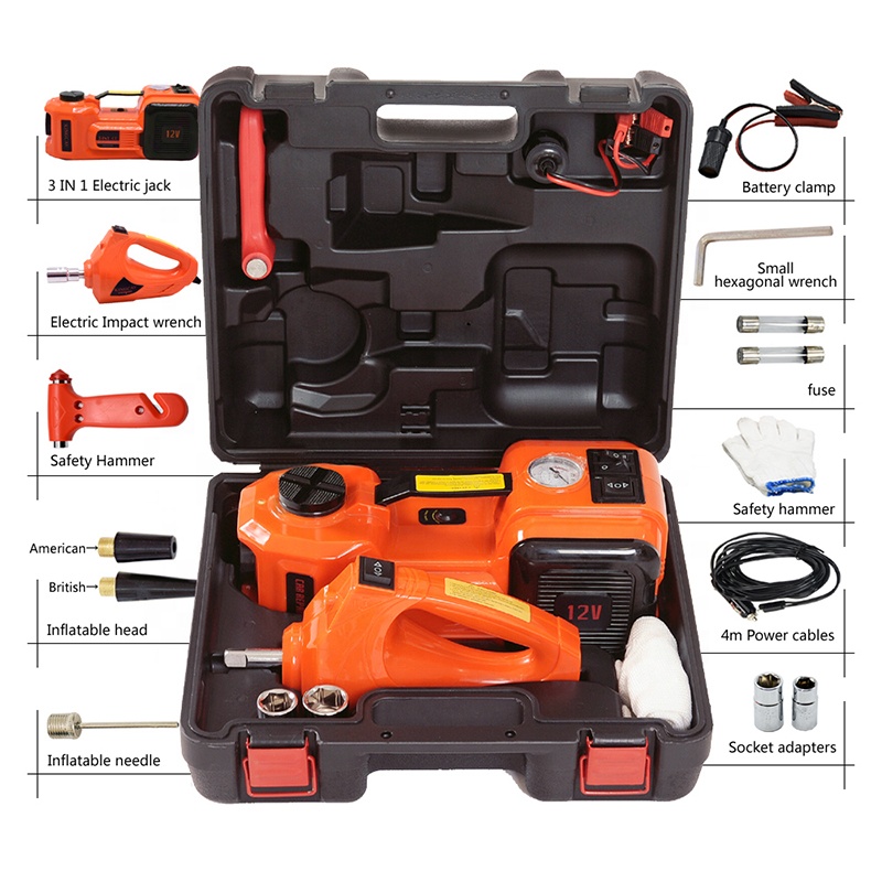 Professional 5 ton portable car DC 12V 5T Multi-functional hydraulic floor jack with electric impact wrench