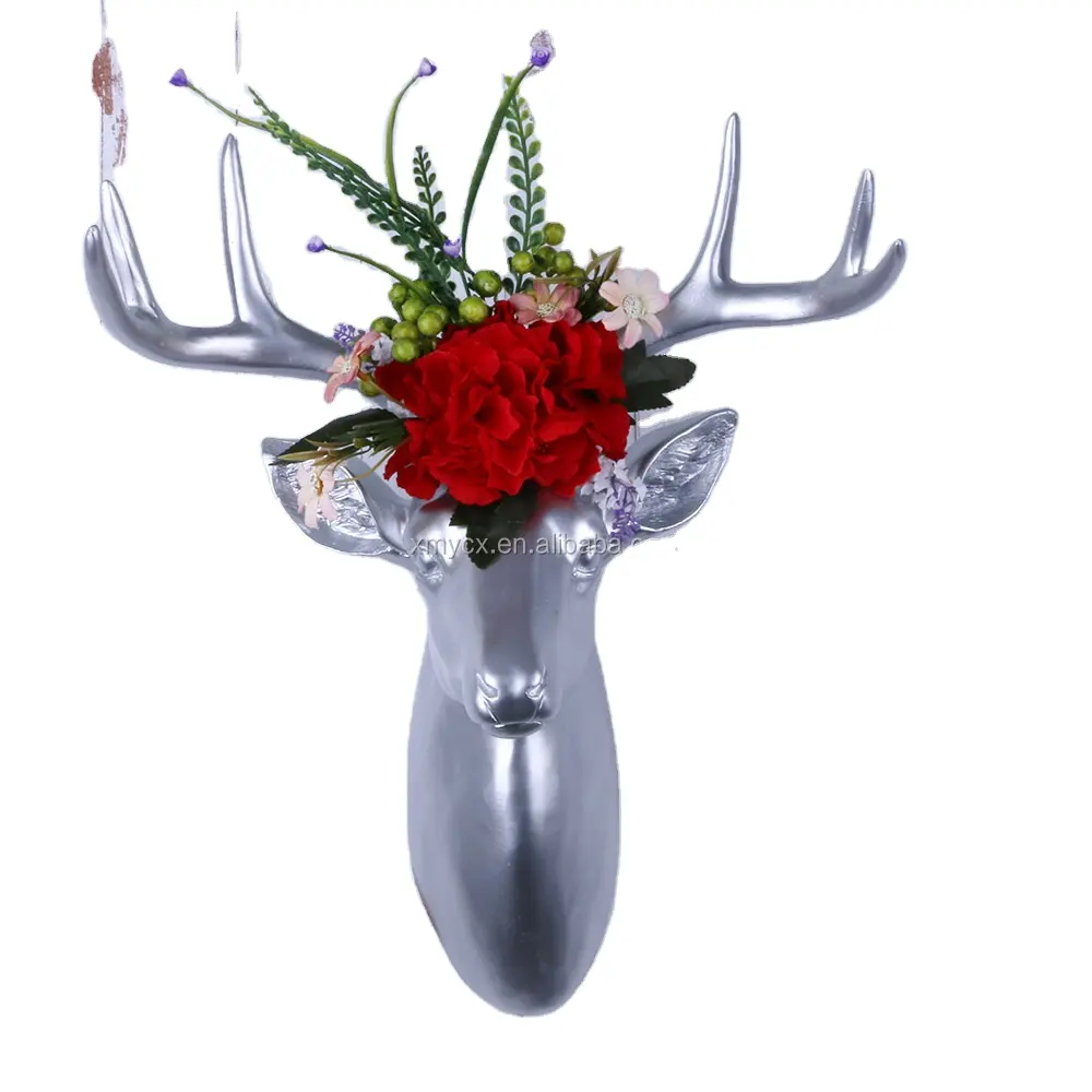 Silver color plating like deer head with antler wall decor crafts