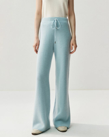 Ensemble de vêtements de détente en cachemire côtelé de luxe personnalisé, deux pièces, cardigan à capuche zippé, pantalon large à cordon de serrage, confortable et chaud