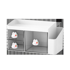 Desktop Organizer Storage Box With Drawers And <b>Pen</b> Holder For Kids Office Supplies Stationery Rack Rectangle <b>White</b> Rabbit Pink - Product Image 5