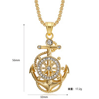 Collier pendentif modèle ancre en alliage, style streetwear hip-hop pour hommes, étanche, vente en gros