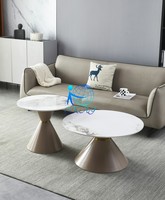 Ensemble de table basse blanche pour salon design italien Ensemble de table centrale ronde avec base moderne noire