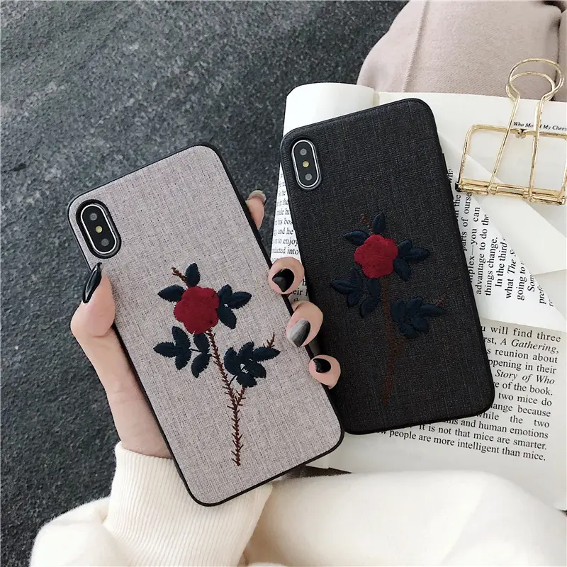 Hot Sale Embroidery Rose Phone CaseためiPhone X XS XR XS Max、iPhone 6 7 8 Plus Embroidery Phone Case