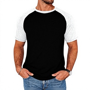 Men's Black And White <b>Raglan</b> Sleeve T-Shirt O-Neck Casual Solid Color Jersey Cotton Regular Fit <b>Top</b> - Product Image 1