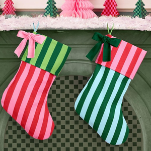 Chaussettes de Noël classiques personnalisées à rayures avec élégant nœud en velours, décoration de cheminée en toile pour les fêtes, cadeau familial - Product Image 4