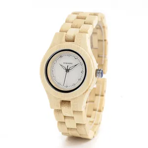 BOBO VOGEL Elegante Bambus Uhr Frauen Individuelles Logo Holz Armbanduhr für Damen