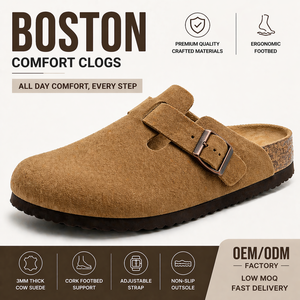 Zuecos de EVA con entresuela de madera de marca de diseñador populares, cómodos, con parte superior de ante de vaca, para hombre y mujer, al por mayor - Product Image 1