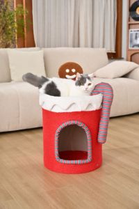 Torre per Gatti a Tema Natalizio 78cm, Cuccia in Peluche, Arredo per Gatti in Morbido Pile Teddy per Interni - Product Image 3