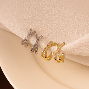 Orecchini a Clip con Croce e Doppia Linea di Zirconi, <span class=keywords><strong>Gioielli</strong></span> Personalizzati, Ipoallergenici, Regolabili - Product Image 2