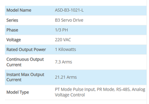 Variateur de vitesse AC Delta ASD-B3-1021-L 1kW 1000W Série B3 Type à impulsions standard pour servomoteur - Product Image 2