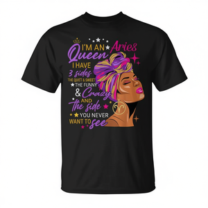 T-Shirt Aries Queen à manches courtes et col rond, impression numérique pour femmes, signe du zodiaque, cadeau d'anniversaire - Product Image 3