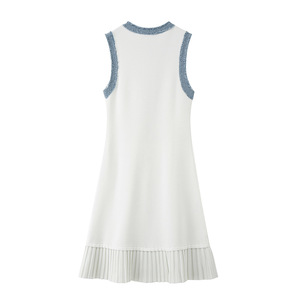 Abito in Maglia e Denim di Alta Qualità, Elegante, Primaverile ed Estivo, Monopetto, con Pieghe e Inserti, Lunghezza Media - Product Image 2