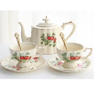 Stile europeo pomeriggio utilizzato oro bordo floreale caffè tazze da tè Set di lusso in ceramica caffè e tè - Product Image 3