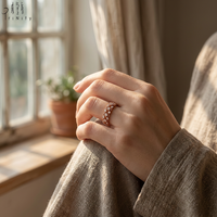 Joyería Fina de Moda para Bodas Vintage, Diseño Geométrico Clásico con Engaste Pavé, Oro Rosa Sólido de 18K, Diamante Natural Apilable