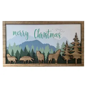 OEM VERTICAL MDF wall art with forests and animals Christmas style