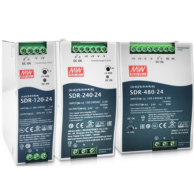 Mean Well SDR Series DIN Rail Power Supply SDR-120-24 SDR-240-24 SDR-480-24-24V DC Industrial Switching Power Supply