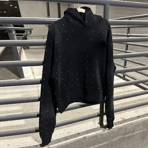 Tren baru hoodie Pullover hitam cetak penuh berlian imitasi kustom pria pudar matahari