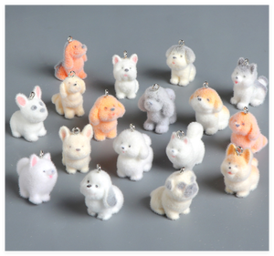 In miniatura cartone animato carino per bambini decorazione della casa delle bambole Figure fornitori di giocattoli Mini animali in resina alla rinfusa cane floccante figurina per portachiavi - Product Image 3