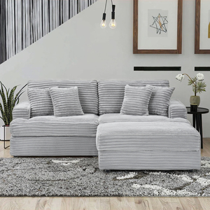 Grey Corduroy <b>Convertible</b> <b>Sofa</b> Set Single Storage Leg + Four Pillows Soft Cloud Stylish <b>Sofa</b> <b>Bed</b> for Living Room Hotel Office - Product Image 4