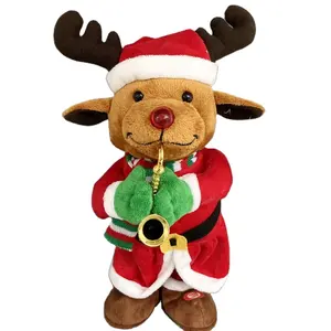क्रिसमस बिजली आलीशान खिलौना हिरण स्नोमैन सांता क्लॉस नृत्य सैक्सोफोन संगीत और रोशनी के साथ भरवां खिलौना सुंदर क्रिसमस उपहार
