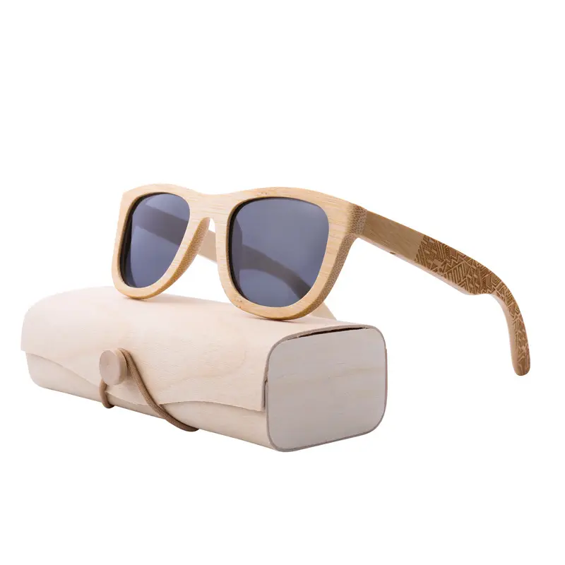 Private Label Fashion Matrix Sunglasses Unisex Wood and Metal Sun Glasses with Bamboo Case Available in Multiple Colors