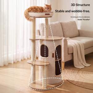 Arbre à chat en bois multi-niveaux pour intérieur, avec condo cylindrique spacieux, plateformes de saut à plusieurs hauteurs et poteaux à gratter en sisal pour chats. - Product Image 4