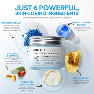 GHK-Cu Beef Tallow Skin Blue Balm Metilene Manuka Honey Vitamin E Hidratante corporal natural <span class=keywords><strong>para</strong></span> <span class=keywords><strong>la</strong></span> <span class=keywords><strong>cara</strong></span> <span class=keywords><strong>para</strong></span> un sueño profundo maduro y seco - Product Image 4