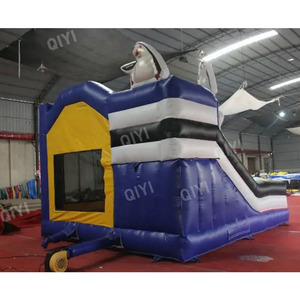 Castillo de salto inflable de pingüino blanco comercial con casa de salto deslizante para niños - Product Image 2