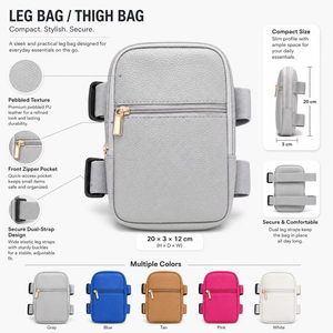 Sac de jambe en cuir PU grain litchi en gros, sacoche de cuisse/motocycliste personnalisable avec logo, pochette zippée pour extérieur, OEM ODM - Product Image 6