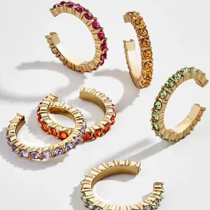 CLARMER western style 6 pieces/set earrings jewelry alloy geometric C shaped color diamond clip-on earrings