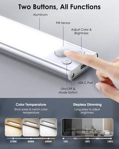 Luces LED para debajo del gabinete al por mayor, recargables por USB, inalámbricas, a batería, de aluminio, para armarios, con detección automática de movimiento magnético - Product Image 4