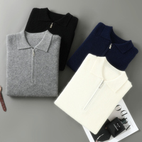 Nouveau pull en laine anti-rétrécissement pour hommes mode d'affaires à fermeture éclair pour col polo chaud et décontracté pour l'hiver tissage en tricot respirant