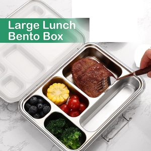 Boîte à lunch bento en acier inoxydable personnalisée, grande, 5 sections, peut contenir un sandwich, deux côtés, durable, boîte à lunch idéale pour les adultes au bureau - Product Image 6