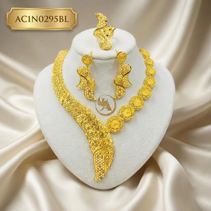 18K Gold Plated Trendy and Fancy African Fashion Jewelry Designer Short <b>Charm</b> Necklaces Set for Women Flower Shape Box Chain - Product Image 1