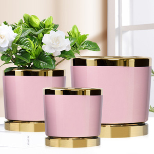 Macetas y jardineras de cerámica doradas, conjunto de 3 unidades de macetas y jardineras <span class=keywords><strong>grandes</strong></span> para interior y <span class=keywords><strong>exterior</strong></span>, molde para macetas, venta al por mayor - Product Image 2