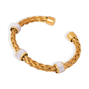 High End Luxury 18K Gold Plated Stainless Steel Zircon Charm Hologram Braided Women's Wedding Casual/Sporty <b>Bangle</b> <b>Bracelets</b> - Product Image 1