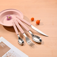 Ensemble de couverts de voyage portable 4 pièces style coréen 2025, résistant au lave-vaisselle, réutilisable, avec poignée en silicone, vaisselle en acier inoxydable 304 pour l'extérieur