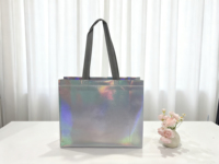 Sac de courses portable en tissu non tissé recyclable argenté métallisé, logo personnalisé, réutilisable, motif promotionnel, type lettre, usage quotidien