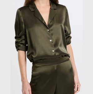 Pigiama di Lusso da <span class=keywords><strong>Donna</strong></span> in Raso di Acetato, Set Comodo e Morbido con Maniche Lunghe, Pantaloni con Vita Elastica, Tinta Unita, Abbigliamento da Notte - Product Image 1