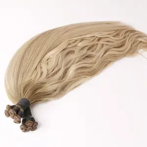 Top Quality Double Drawn Curly Genius Weft Hair Extensions, Thin Invisible Russian Hair Extension Genius Weft