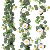 Nouvelle guirlande artificielle d'eucalyptus de 180 cm avec fleurs artificielles et feuilles ultra-réalistes pour la décoration intérieure, mariages et Noël