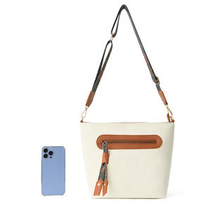 Sac bandoulière Hobo pour femme, carré vertical, marron et blanc, fermeture éclair, durable, pour tenues quotidiennes, printemps 2024 - Product Image 4