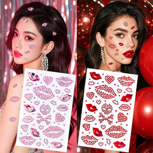 Autocollants 3D pour le visage en forme de lèvres roses et rouges, strass pour les lèvres, bijoux corporels romantiques DIY pour la Saint-Valentin, décorations de maquillage pour le Nouvel An - Product Image 1